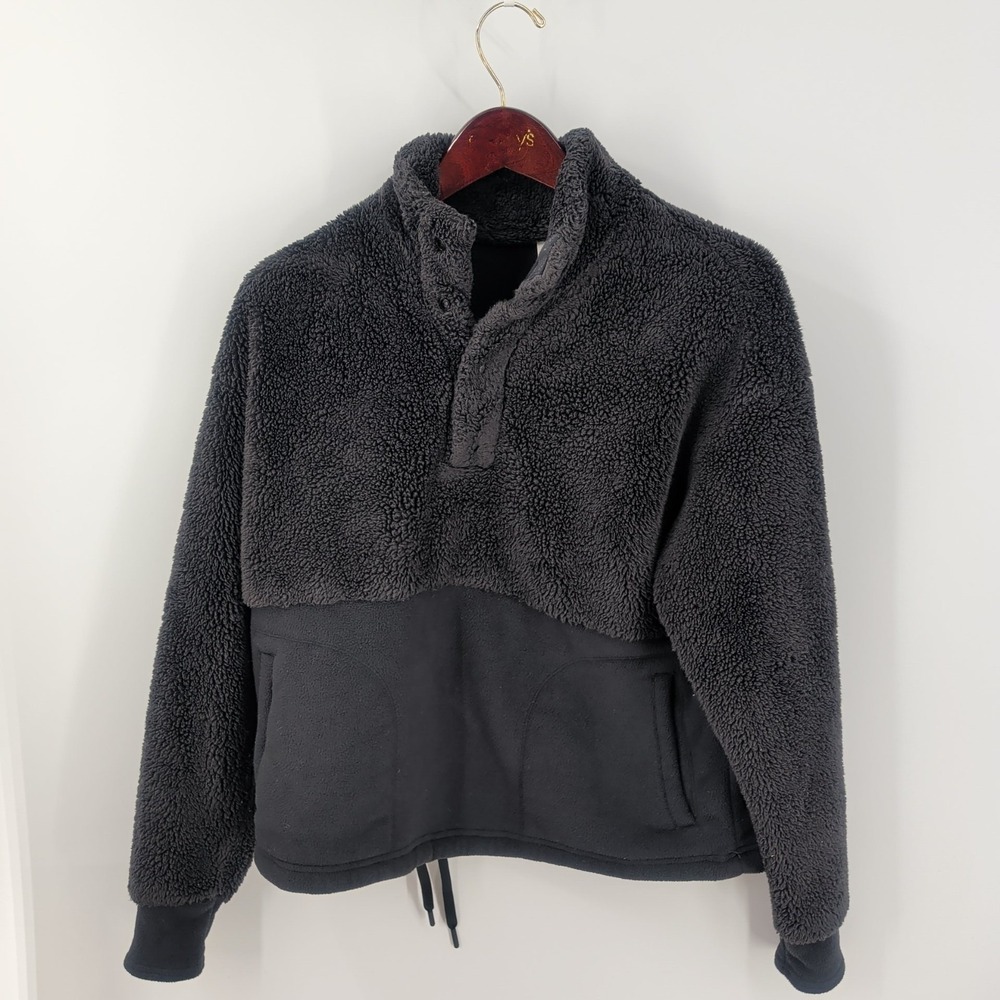 All in Motion Long Sleeve Snap Front Sherpa Pullover Sweatshirt Black Size M